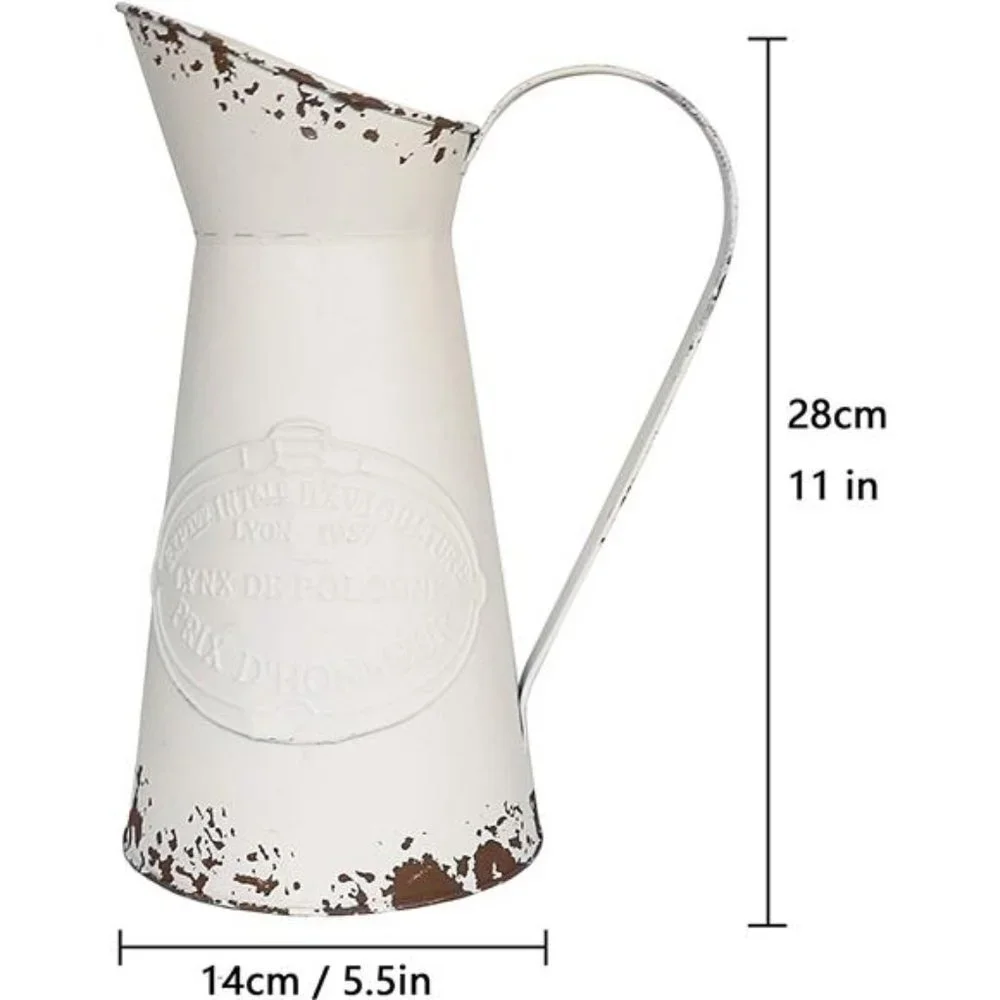 Shabby Chic Large Metal Jug Flower Pitcher Vase